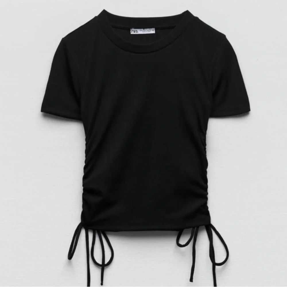 Zara ruched ribbed t-shirt black, Size Small - Picture 1 of 6